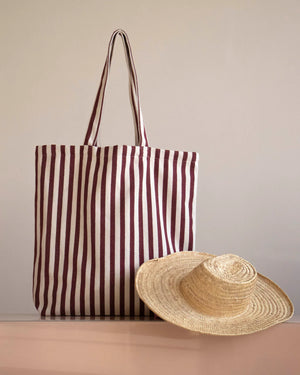 Shopper Natural Burgundy Stripes aus schwerer Baumwolle