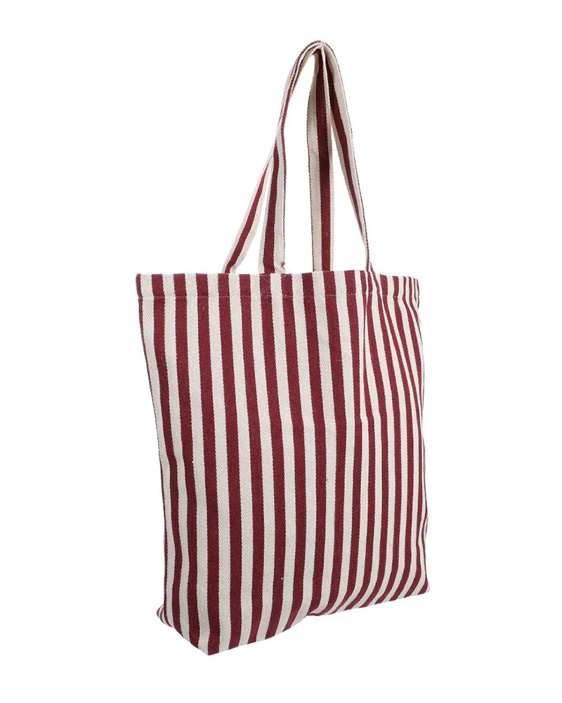 Shopper Natural Burgundy Stripes aus schwerer Baumwolle
