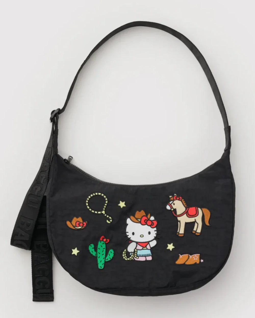 Medium Nylon Crescent Embroidered Hello Kitty Western