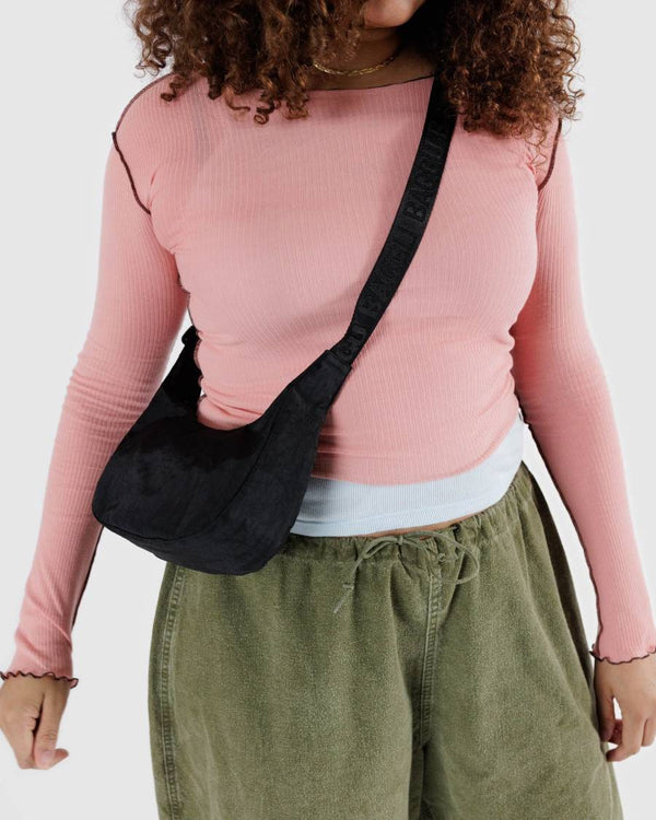 Small Nylon Crescent Bag Black