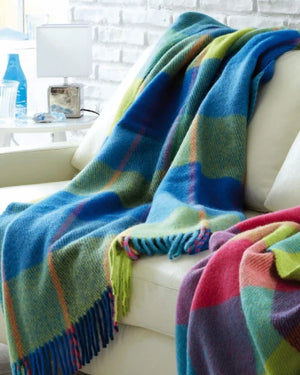 Wolldecke Gemustert Grün Blau