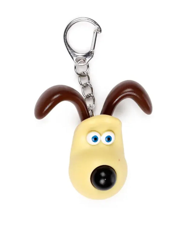 Gromit LED Schlüsselanhänger: Cartoon-Hundekopf mit großen blauen Augen und braunen Ohren, aus Kunststoff und Metall, inklusive LED-Licht. Perfekt für Fans von Wallace & Gromit.