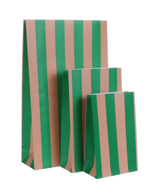 Geschenktüte Stripes Grass Green Soft Pink mit Boden (5er-Pack)