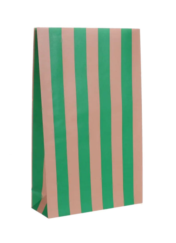 Geschenktüte Stripes Grass Green Soft Pink mit Boden (5er-Pack)