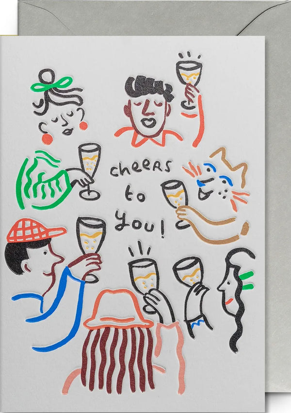 Klappkarte Cheers to you von Lagom Design Gruppe Menschen Prost Gläser