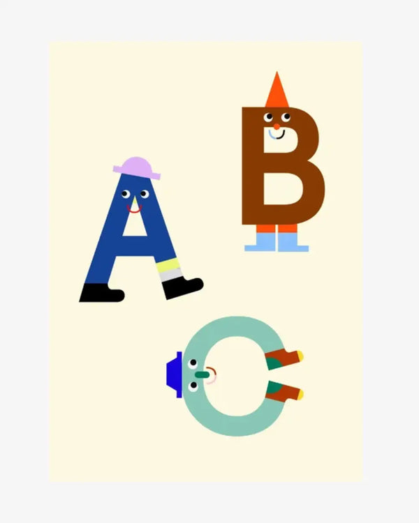 Beige Postkarte Bunte Buchstaben mit Gesichtern ABC tinyday Swantje Hinrichsen