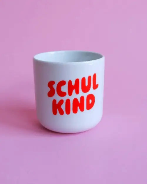 Weißer Keramikbecher Rote Schrift Schulkind tinyday