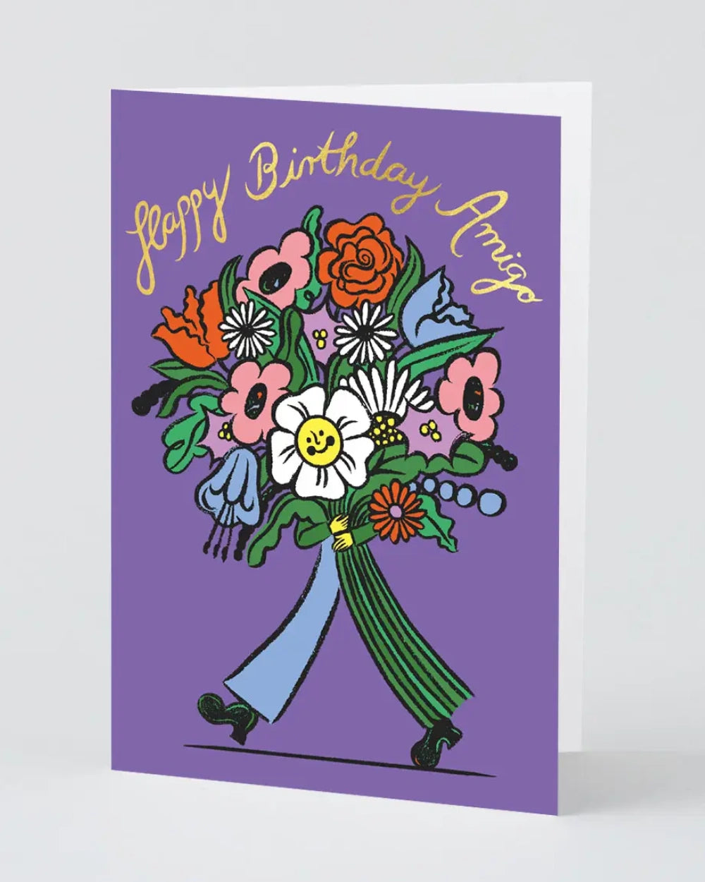 Happy Birthday Amigo Klappkarte mit handgezeichnetem Blumenstrauß von Cynthia Kittler, gedruckt auf FSC-zertifiziertem Karton, inklusive Umschlag, von WRAP Paper für Human Empire Shop.