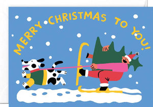 Merry Christmas Skiing Klappkarte