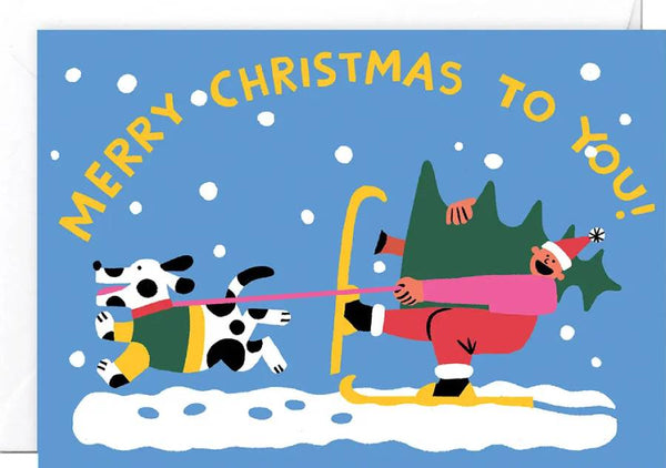 Merry Christmas Skiing Klappkarte