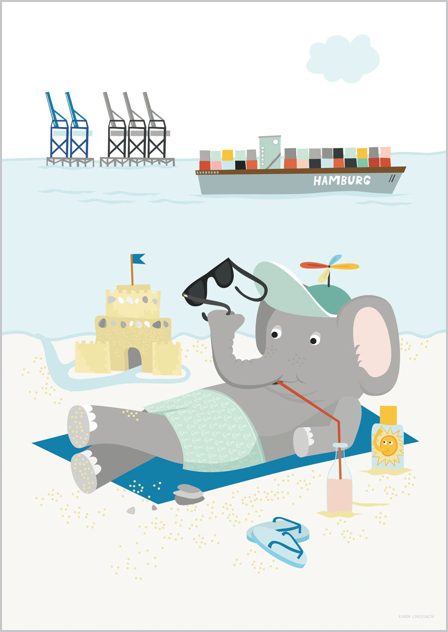 Elefant am Elbstrand Print (Din A3)