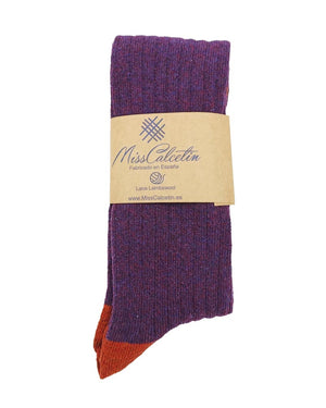 Bio-Lammwollsocken lang - Aubergine