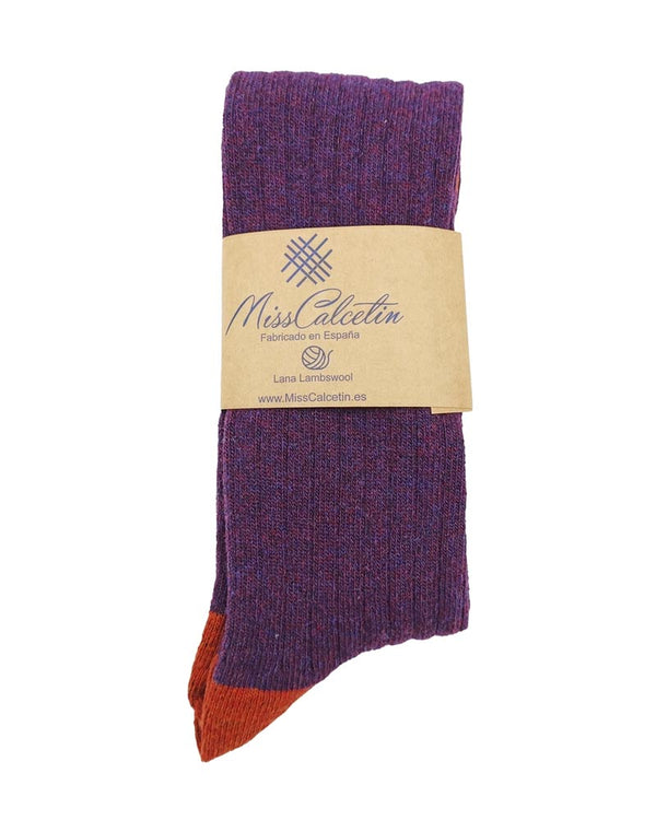 Bio-Lammwollsocken lang - Aubergine