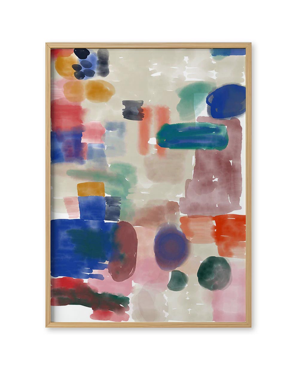 Landschaft FineArt Print: Signierter abstrakter Aquarelldruck von Jan Kruse, in hellem Holzrahmen. Gedruckt auf Hahnemühle Photo Rag, UV-beständig, erhältlich in verschiedenen Größen.