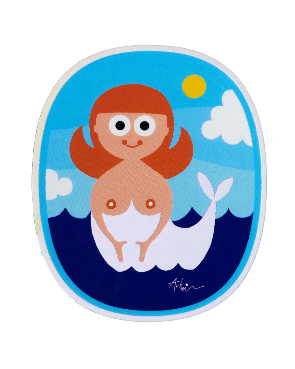 Studio Arhoj - Sticker Mermaid: Cartoon-Nixe mit rotem Haar und weißem Schwanz im Meer, ideal zum Verzieren von Laptops, Flaschen oder Planern. Maße: 11,7 x 4,2 cm.