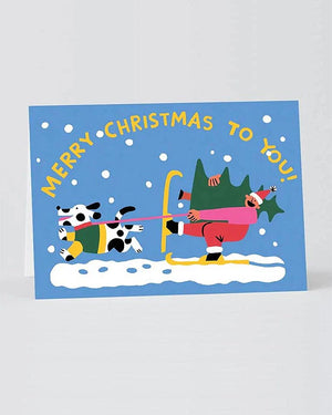 Merry Christmas Skiing Klappkarte