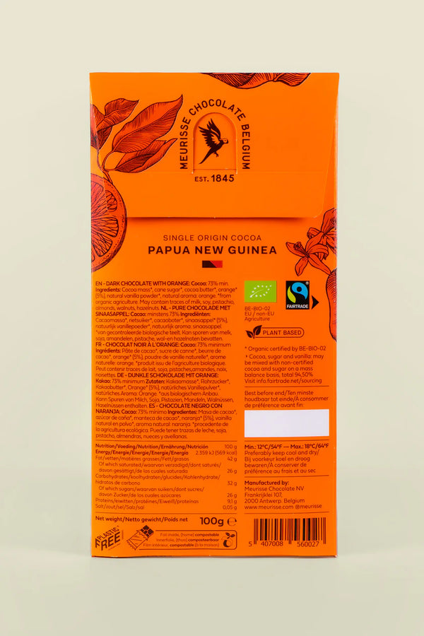 Meurisse Dunkle Schokolade (73%) mit Orange - 100g