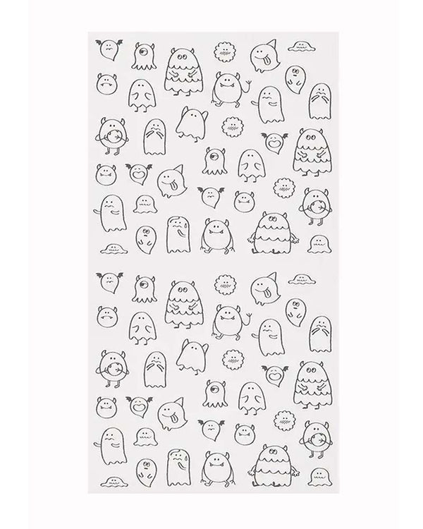 Midori Sticker Chat Monsters: Handgezeichnete Monstersticker auf weißem Hintergrund, ideal zum Verzieren von Planern und Tagebüchern. Hergestellt in Japan, 18 x 9 cm.
