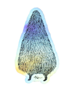 Studio Arhoj - Sticker Mori no Kemono: Ein dreieckiges, pastellfarbenes Wesen mit dichter, schwarzer Fellstruktur und zwei kurzen Beinen, signiert von Arhoi. Perfekt für Laptop oder Skateboard.