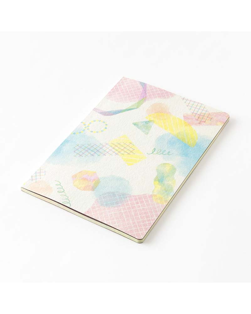 Midori Yuru Log Notebook B6 Watercolour mit pastellfarbenem Aquarell-Muster auf dem Cover, ideal für entspanntes Tagebuchschreiben mit hochwertigem Midori-MD-Papier und Punktraster.