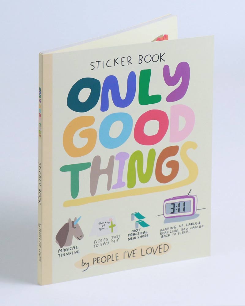 Stickerbuch Only Good Things von People I've Loved: Cover mit doodles, die freudige Momente darstellen. 186 Sticker zum Verschönern von Alltagsgegenständen.