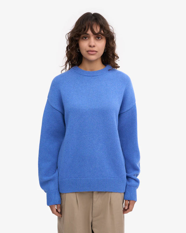 Oversized Merino Wool Crew Strickpullover Pacific Blue