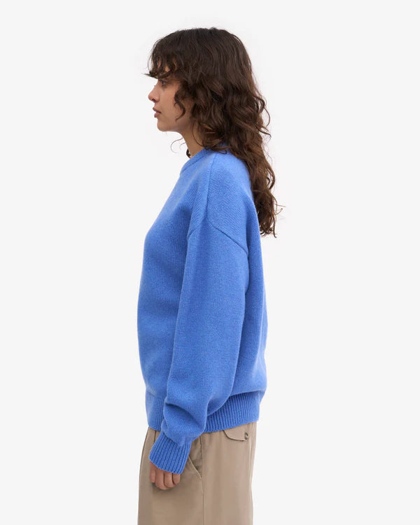 Oversized Merino Wool Crew Strickpullover Pacific Blue