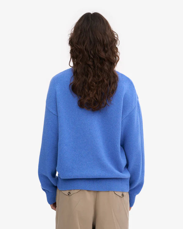Oversized Merino Wool Crew Strickpullover Pacific Blue