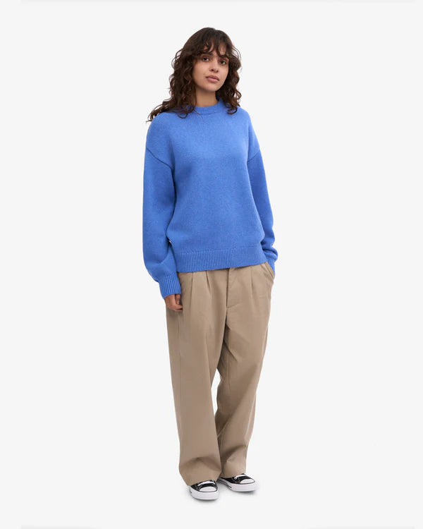 Oversized Merino Wool Crew Strickpullover Pacific Blue