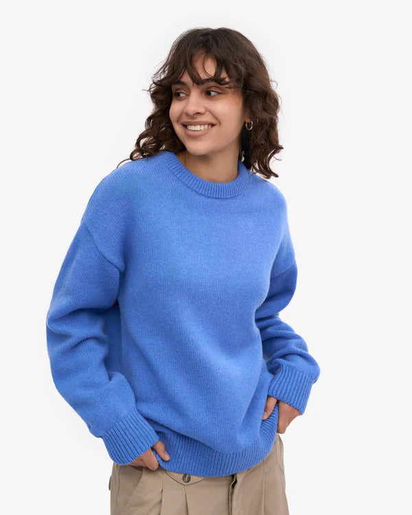 Oversized Merino Wool Crew Strickpullover Pacific Blue