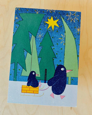 Penguin Slide Postkarte