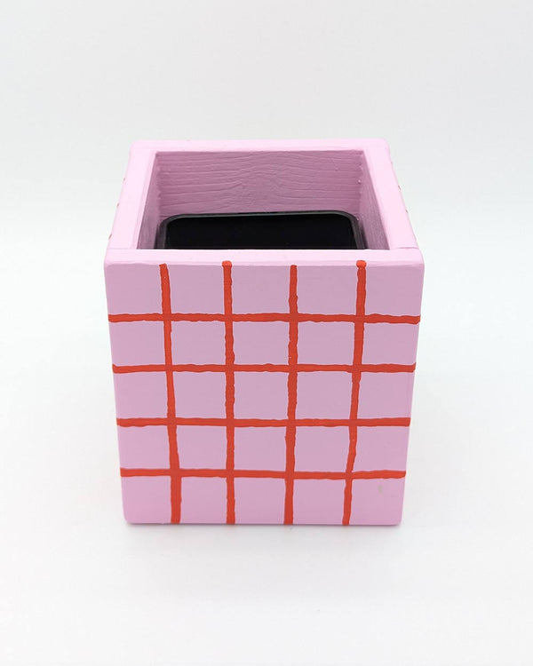 Art Pot Pink Red Grid – Unikat