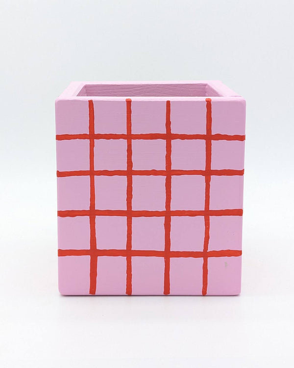 Art Pot Pink Red Grid – Unikat