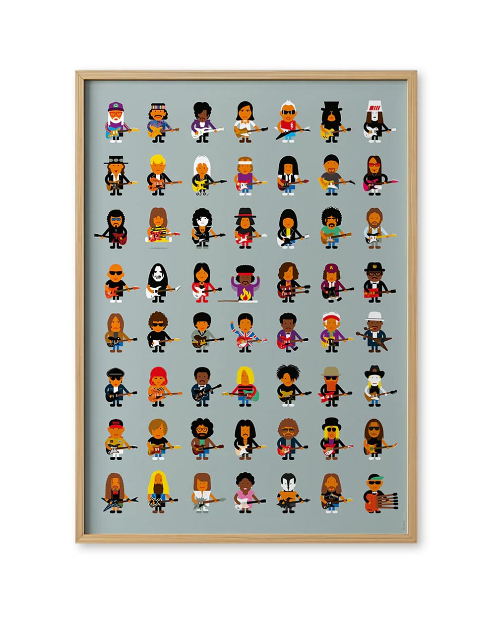 Guitar Players Poster (50 x 70 cm) mit minimalistischen Karikaturen berühmter Gitarristen, gedruckt auf hochwertigem Naturpapier von Malte Kaune, ohne Rahmen.