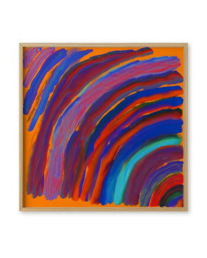 Rainbow FineArt Print von Jan Kruse: Abstraktes Gemälde mit dynamischen, gewölbten Pinselstrichen auf hochwertigem Hahnemühle Papier, handsigniert und auf 20 Exemplare limitiert.