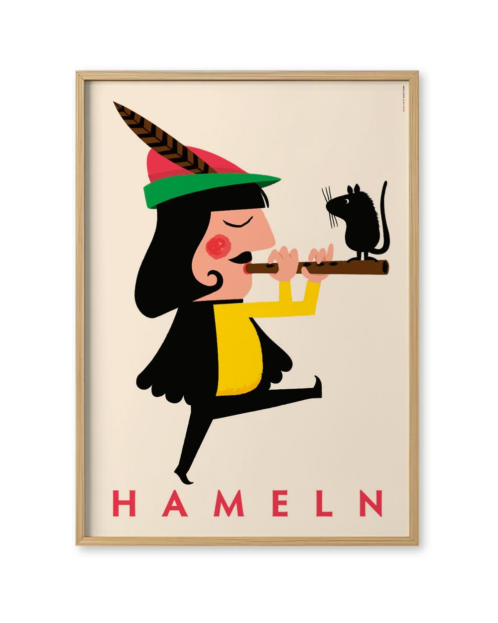 Der Rattenfänger von Hameln Poster (DIN A3) zeigt eine cartoonhafte Figur mit Flöte und Ratte, HAMELN unten. Kunstdruck von Malte Kaune, Human Empire Studio.