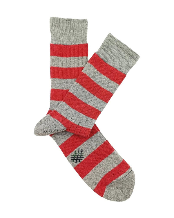 Bio-Lammwollsocken - Rot-Grau Gestreift