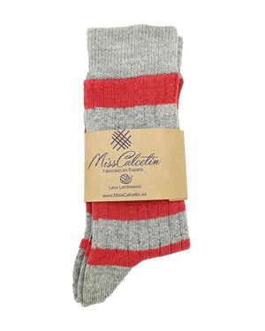 Bio-Lammwollsocken - Rot-Grau Gestreift