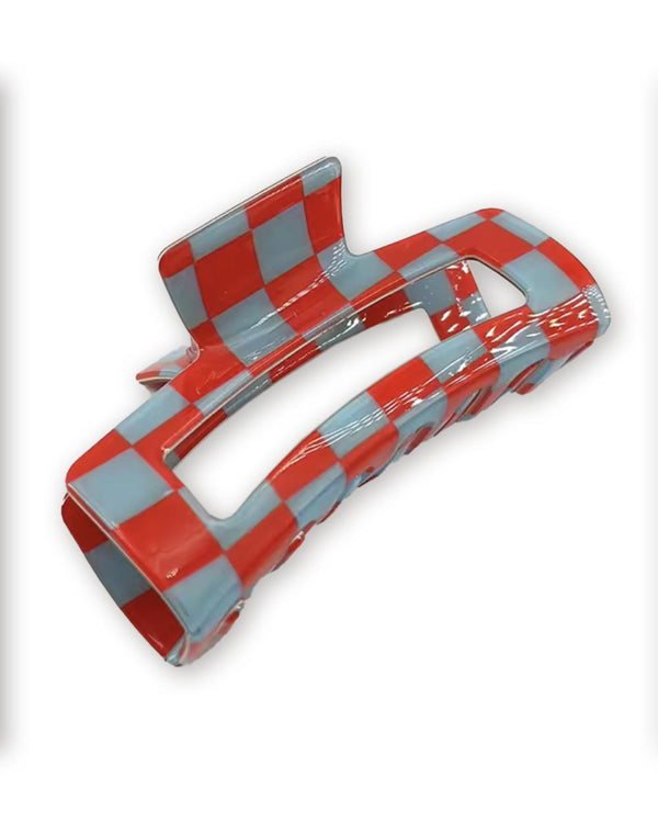 Funky Stuff Haarklammer Squares Tomato Red & Grey
