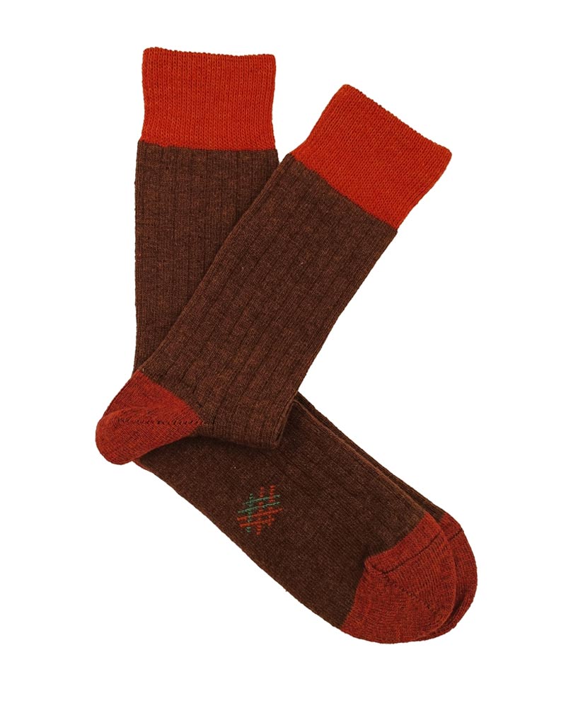 Bio-Lammwollsocken - Rotbraun-Rot