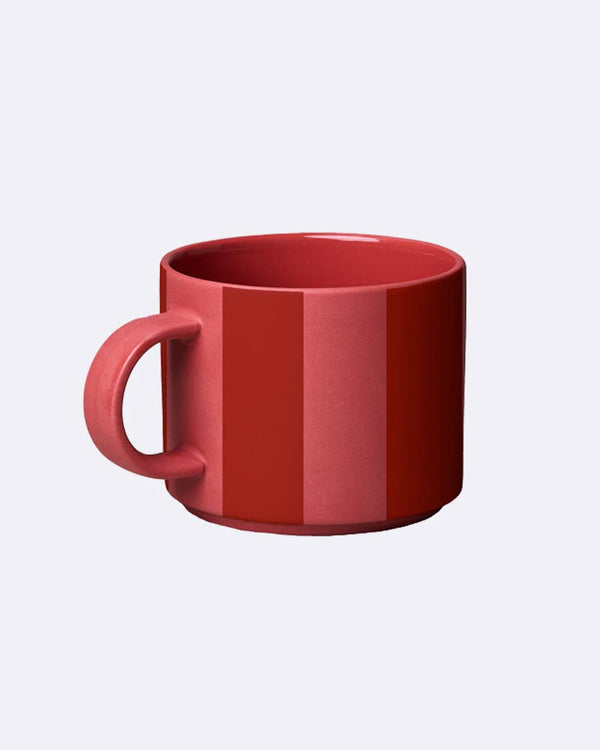 Chic.Mic Good Mood Tasse Salsa Striped: Keramiktasse mit vertikalen roten Streifen, 280 ml aus durchgefärbtem Porzellan, ideal für Kaffee oder Tee.