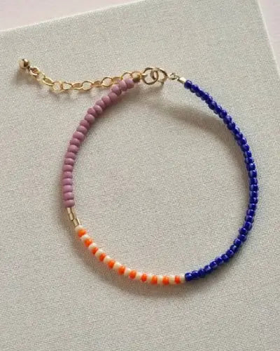 San San - Lente Armband aus Glasperlen Deep blue - Clementine - Raspberry