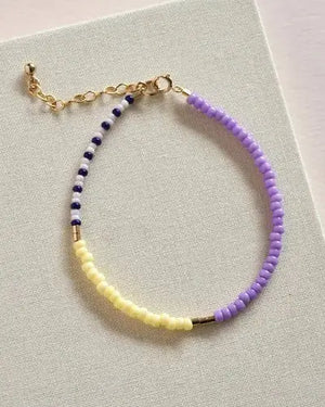 San San - Lente Armband aus Glasperlen Lilac - Lemon - Navy dashed