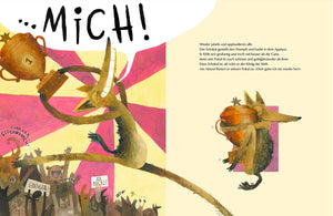 Ein Pokal für den Schakal: Ein fröhlicher Schakal springt mit einem goldenen Pokal, während jubelnde Tiere applaudieren. Kinderbuch von Jule Wellerdiek, für Wettkampfbegeisterte.