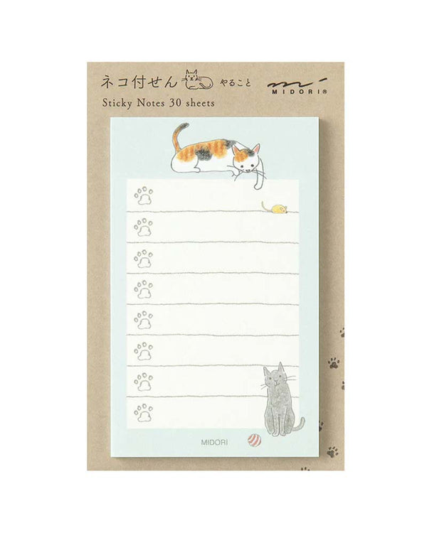 Midori Sticky Notes To Do Cat Blue: Haftnotizblock mit 30 Blatt, Katzendesign, Pfotenabdrücken, handgezeichneten Katzenmotiven. Ideal für Aufgabenlisten, Notizbuch-kompatibel. Hergestellt in Japan.