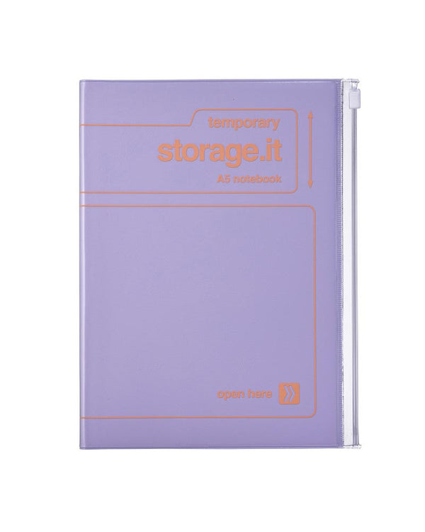 Mark's A5 Color Notebook Storage.it Purple: Lila Notebook mit Reißverschlusstasche für Stifte und Notizen. Punktraster links, Linien rechts, 126 Seiten. Ideal für kreative Projekte.