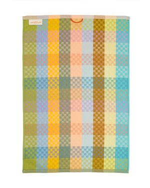 Odds & Ends Geschirrtuch #87A Checkered Check, gewebter Baumwollstoff mit zweifarbigen Karos und Aufhängeschlaufe, gefertigt aus Restgarnen für einzigartige Farbkombinationen, 50x70 cm.