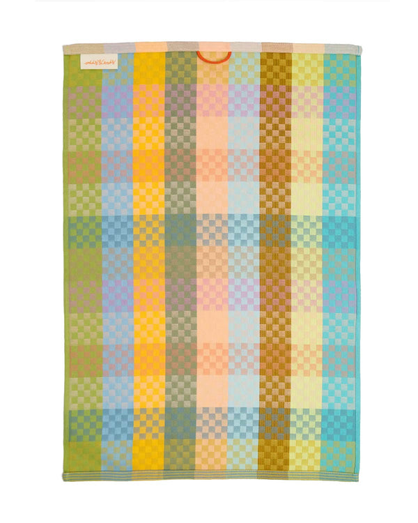 Odds & Ends Geschirrtuch #87A Checkered Check, gewebter Baumwollstoff mit zweifarbigen Karos und Aufhängeschlaufe, gefertigt aus Restgarnen für einzigartige Farbkombinationen, 50x70 cm.
