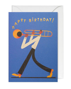 Trombone Man Happy Birthday Klappkarte