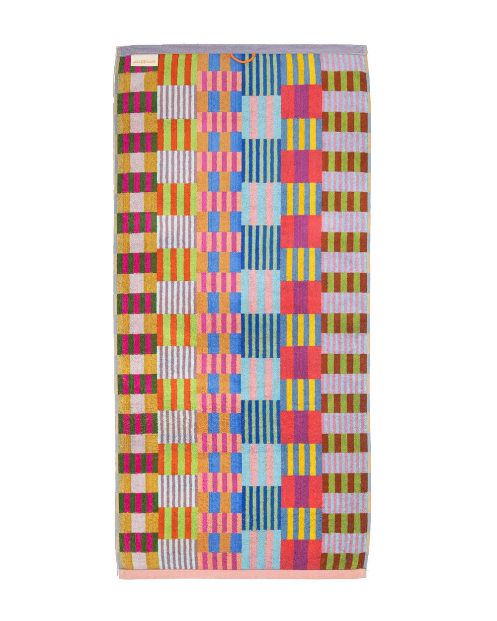 Odds & Ends Badehandtuch #73 Tulip Quilt mit buntem, geometrischem Design. Hergestellt aus überschüssigen Garnen, 100% Baumwolle, 60x80 cm, in Portugal gefertigt.